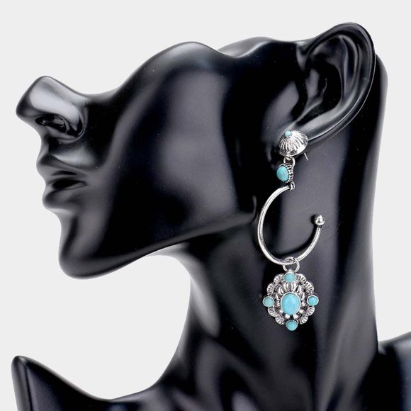 Jewelry - Turquoise Stone Open Circle Dangle Earrings